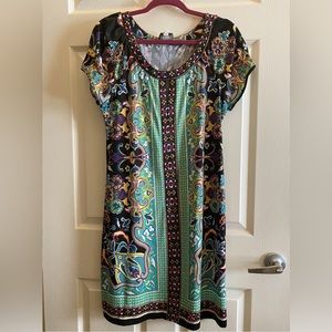 ECI New York Women’s Multicolor Printed Beaded Dress NWOT 12